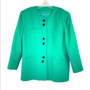 Vintage Allison Gail 100% Wool Kelly Green Longline Jacket Blazer Sz 14